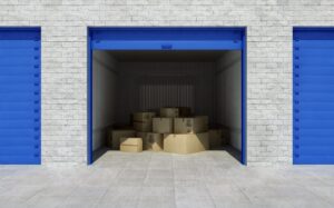 Self-storage unit filled with boxes