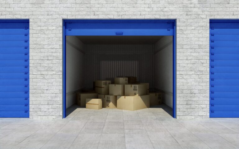 Self-storage unit filled with boxes