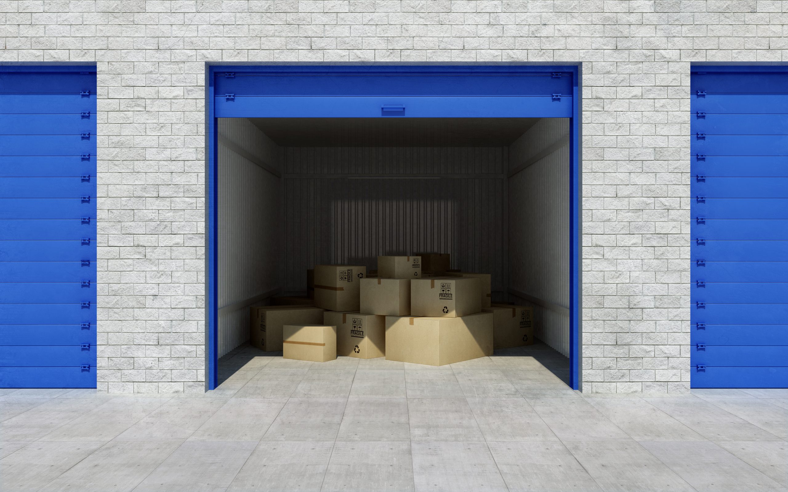 Self-storage unit filled with boxes